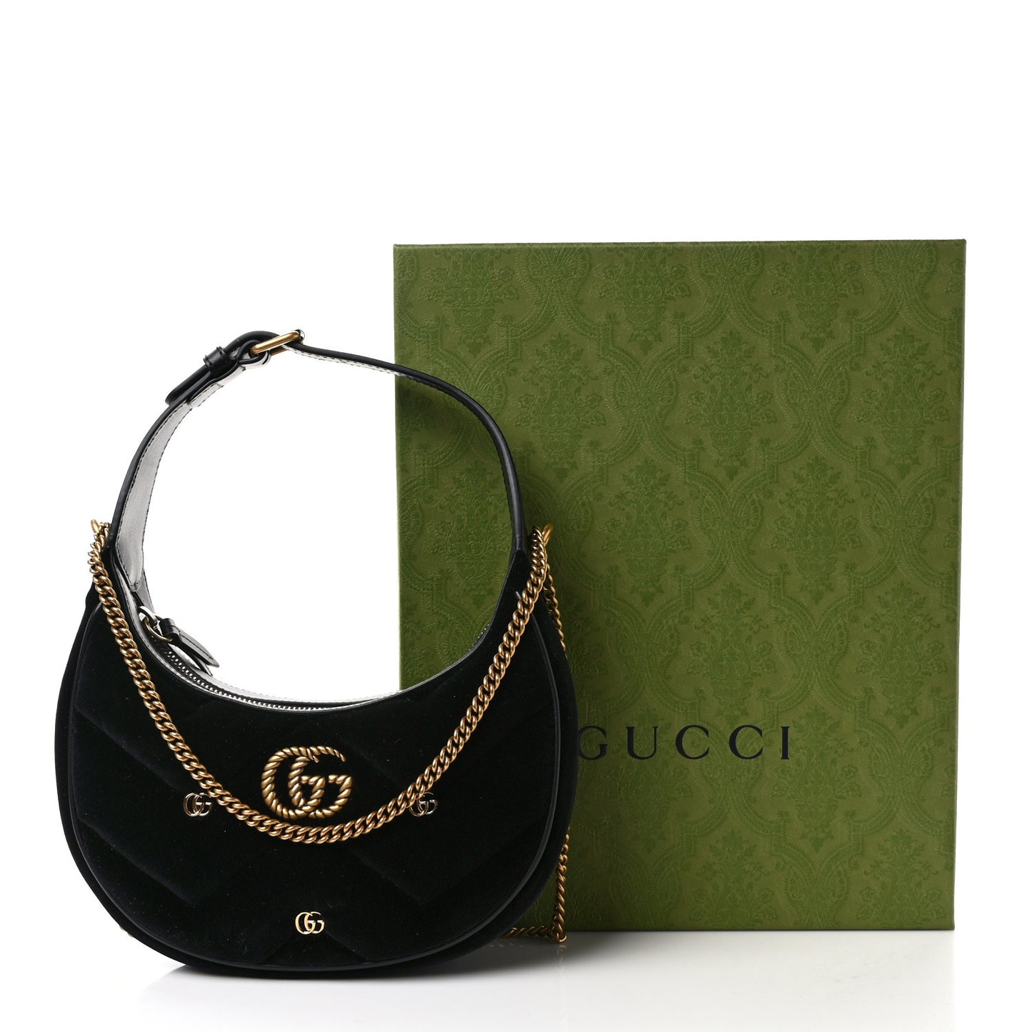 Velvet Matelasse Double G Studs Torchon GG Marmont Half Moon Hobo Black