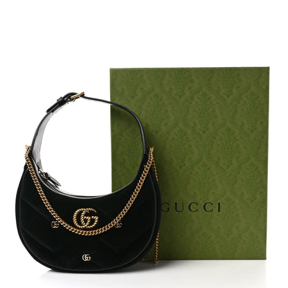 Gucci Velvet Matelasse Double G Studs Torchon GG Marmont Half Moon Hobo Black 9 of 9