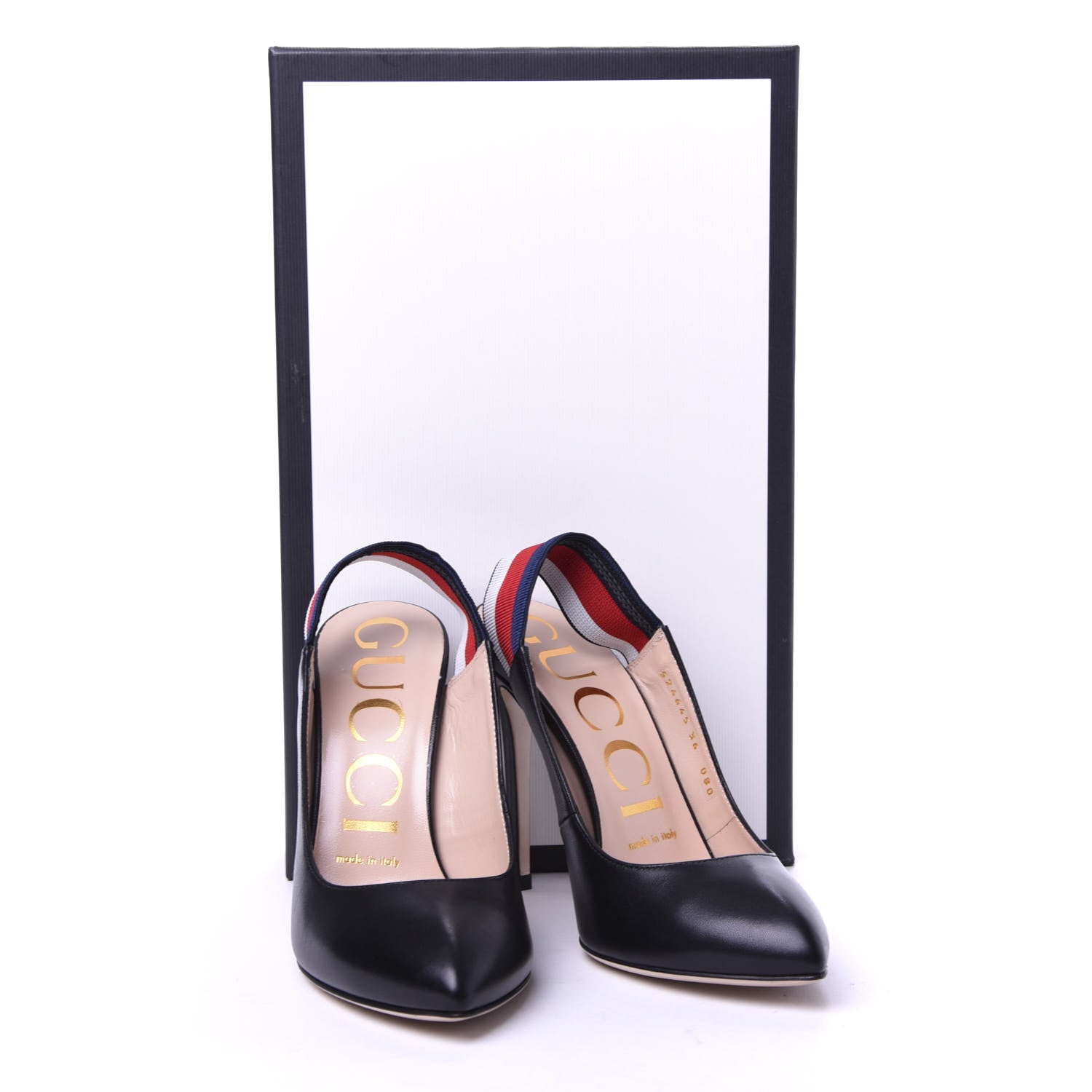 Gucci Malaga Kid Web Sylvie High Heel Slingback Pumps 36 Black 10 of 10