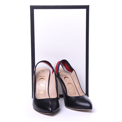 Gucci Malaga Kid Web Sylvie High Heel Slingback Pumps 36 Black 10 of 10
