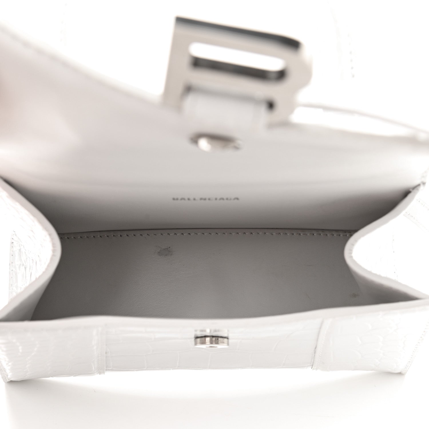 Balenciaga Shiny Calfskin Crocodile Embossed Hourglass Top Handle Bag XS White 7 of 10
