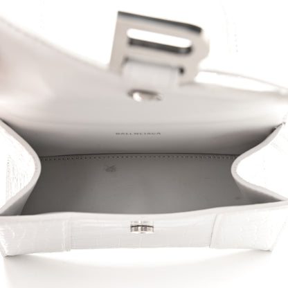 Balenciaga Shiny Calfskin Crocodile Embossed Hourglass Top Handle Bag XS White 7 of 10