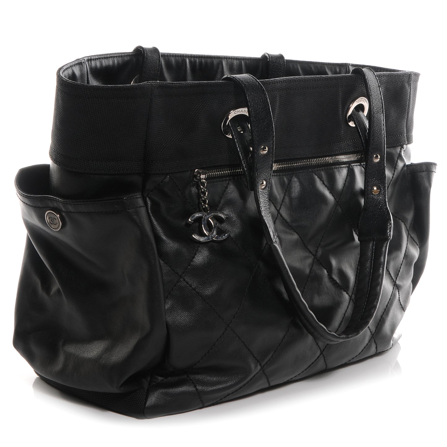 Coated Canvas Large Paris Biarritz Tote Black