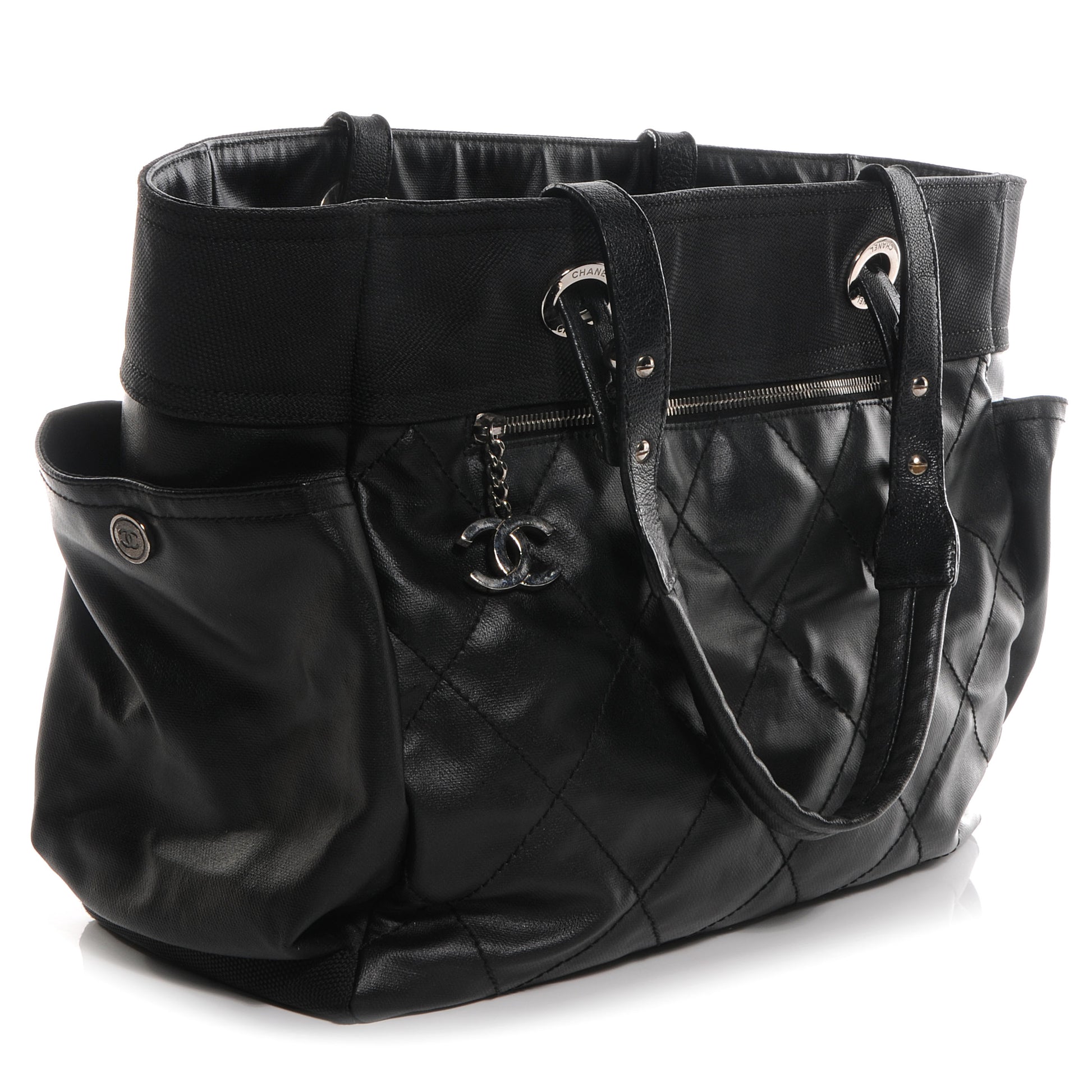 Chanel Coated Canvas Large Paris Biarritz Tote Black 3 of 8