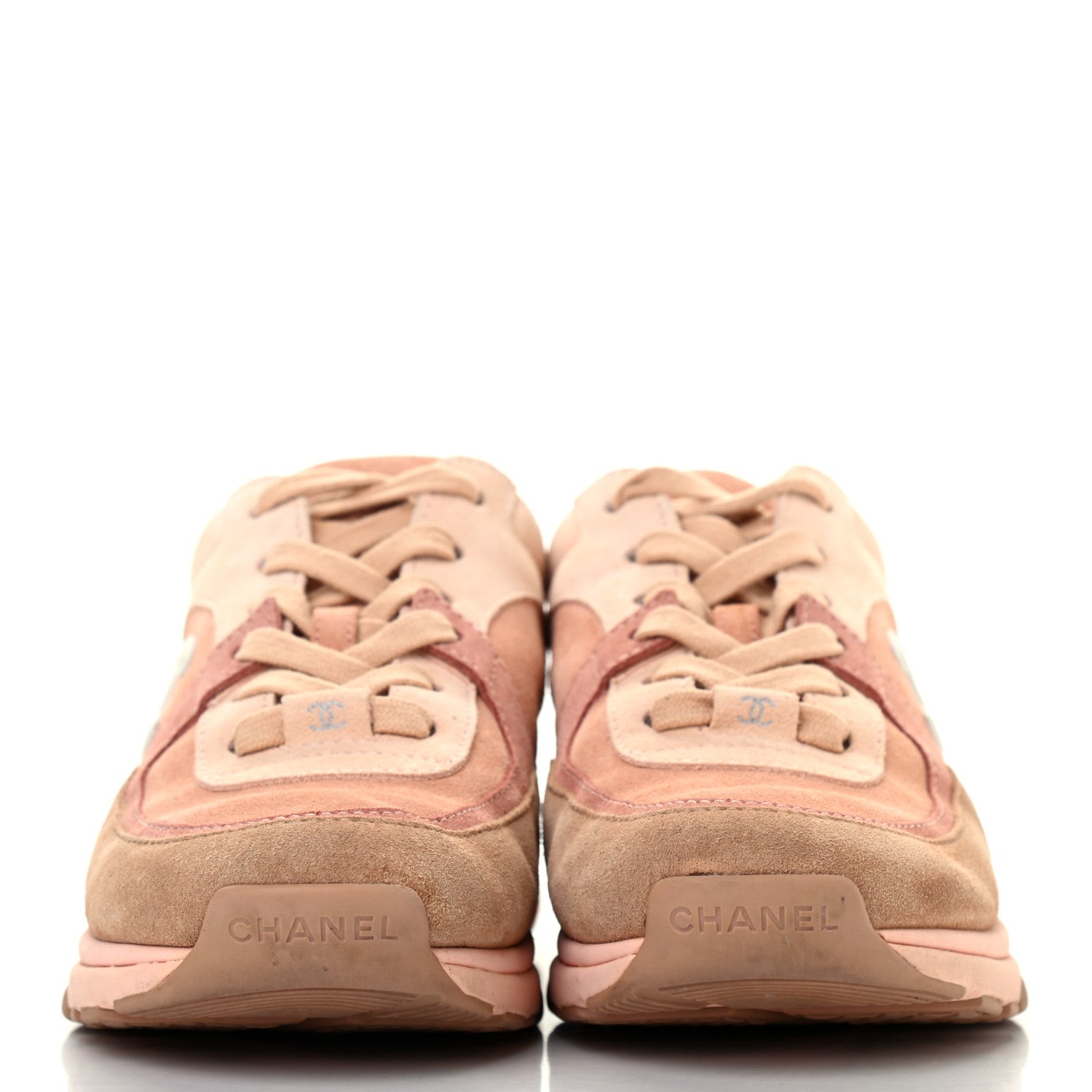 Chanel Nylon Lambskin Suede Calfskin CC Sneakers 36.5 Pink 2 of 7