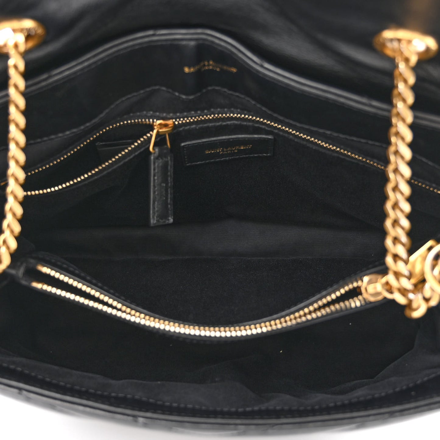 Calfskin Y Quilted Monogram Medium Loulou Chain Satchel Black
