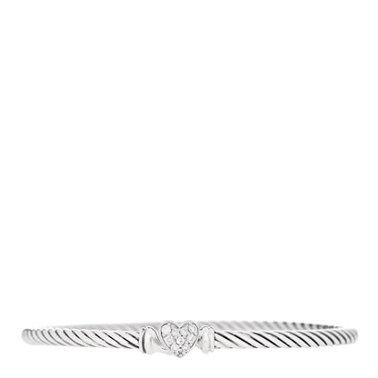 David Yurman Sterling Silver Diamond Cable Collectibles Heart Bracelet 1 of 3