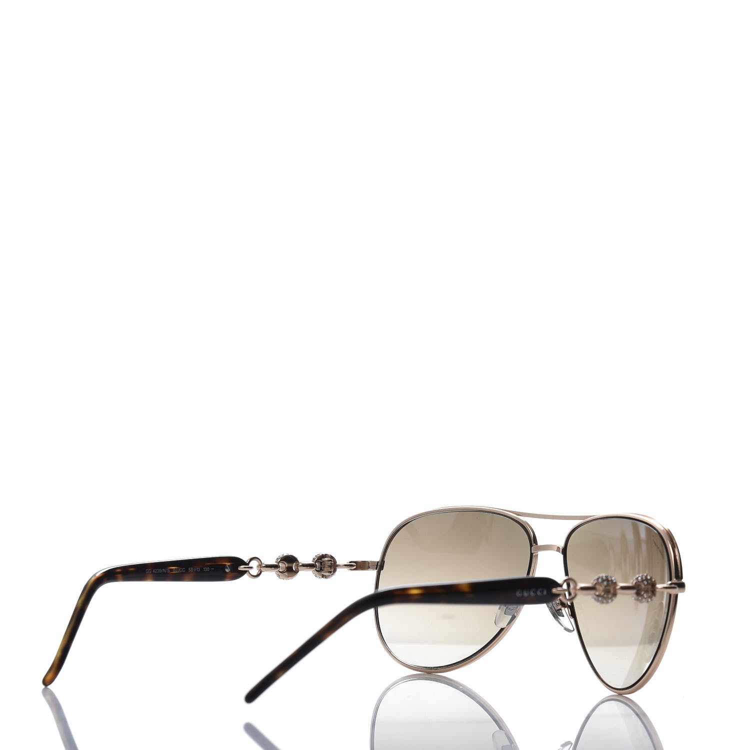 Gucci Crystal Aviator Marina Chain Sunglasses GG 4239/N/S Gold Havana 4 of 8
