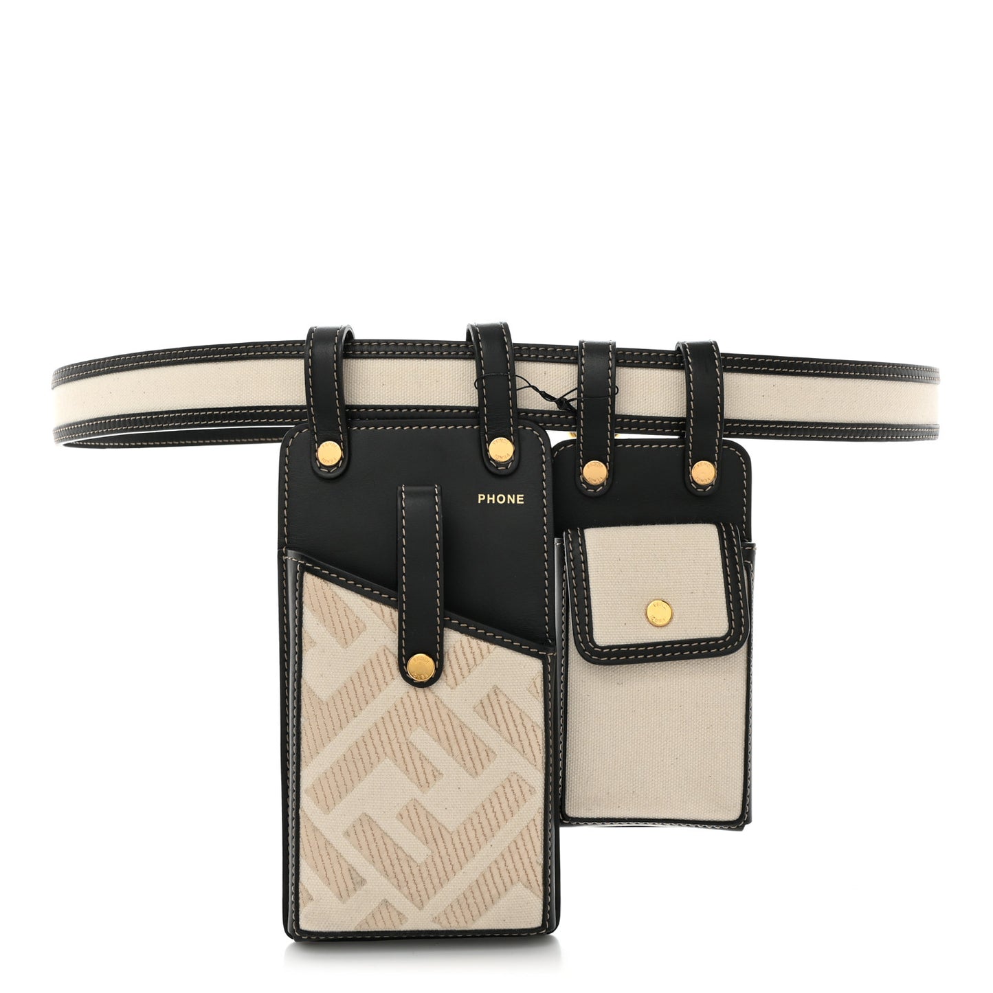 Calfskin Canvas Multi Accessory Belt Beige Black