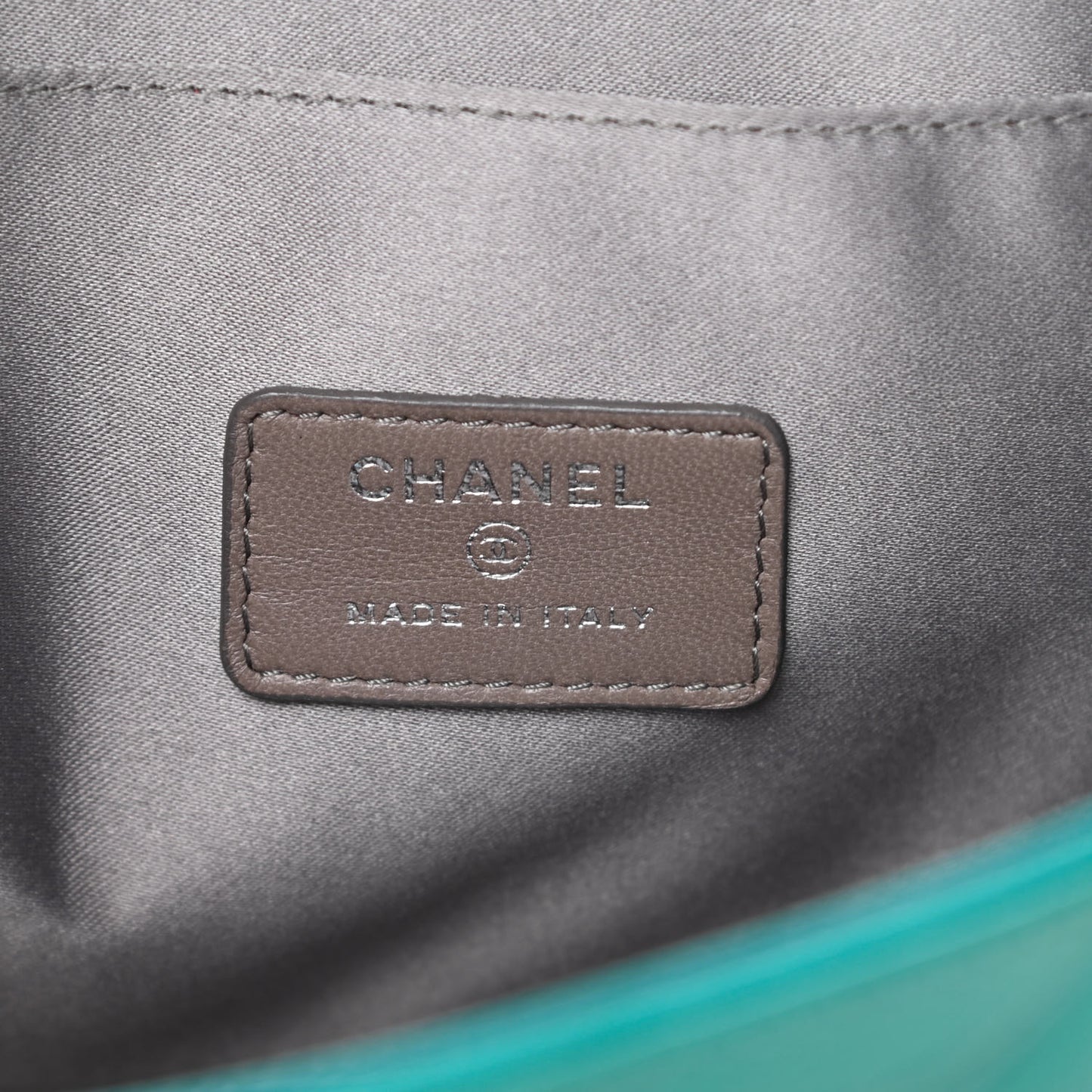 Patent Calfskin Lucky Symbols Pochette Turquoise