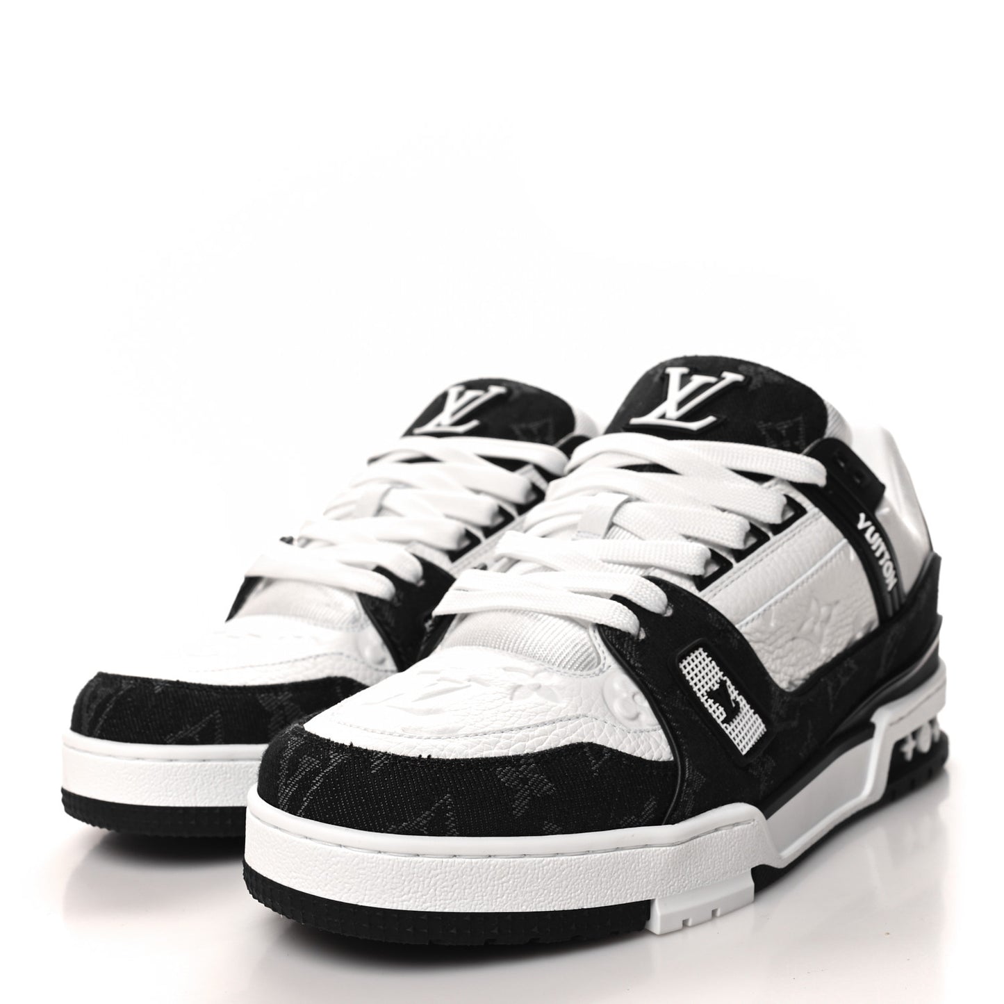 Calfskin Monogram Denim Mens LV Trainer Sneakers 8.5 Black