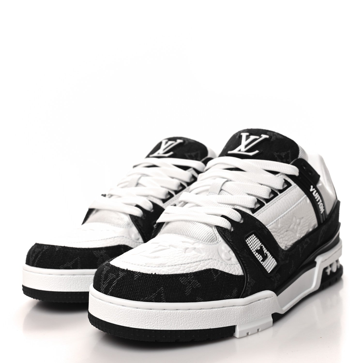 Louis Vuitton Calfskin Monogram Denim Mens LV Trainer Sneakers 8.5 Black 3 of 8