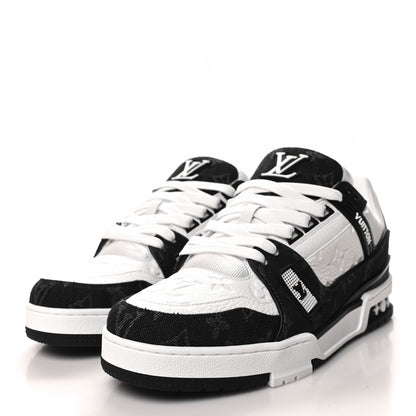 Louis Vuitton Calfskin Monogram Denim Mens LV Trainer Sneakers 8.5 Black 3 of 8