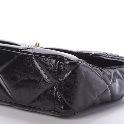 Chanel Shiny Crumpled Calfskin Quilted Large 19 Flap Black 7 of 9