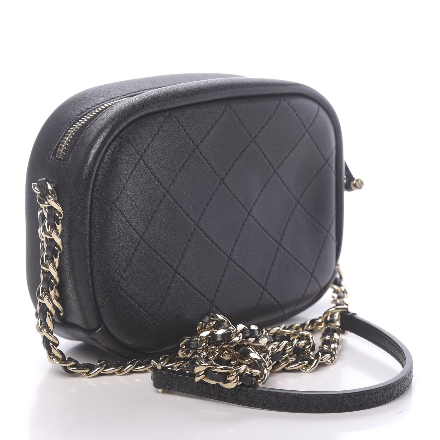 Goatskin Quilted Small Casual Trip Camera Case Black