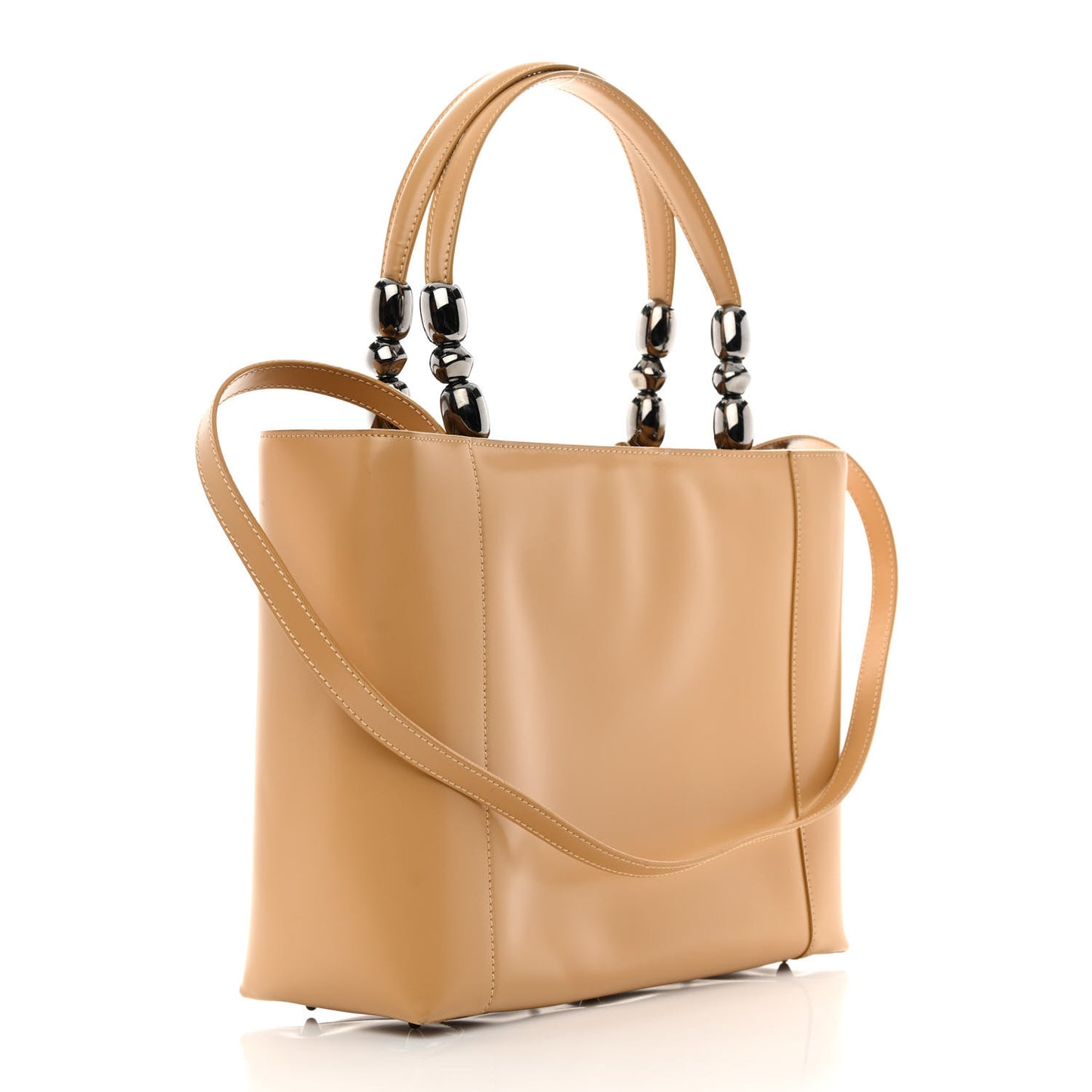 Calfskin Maris Pearl Beaded Top Handle Bag Beige