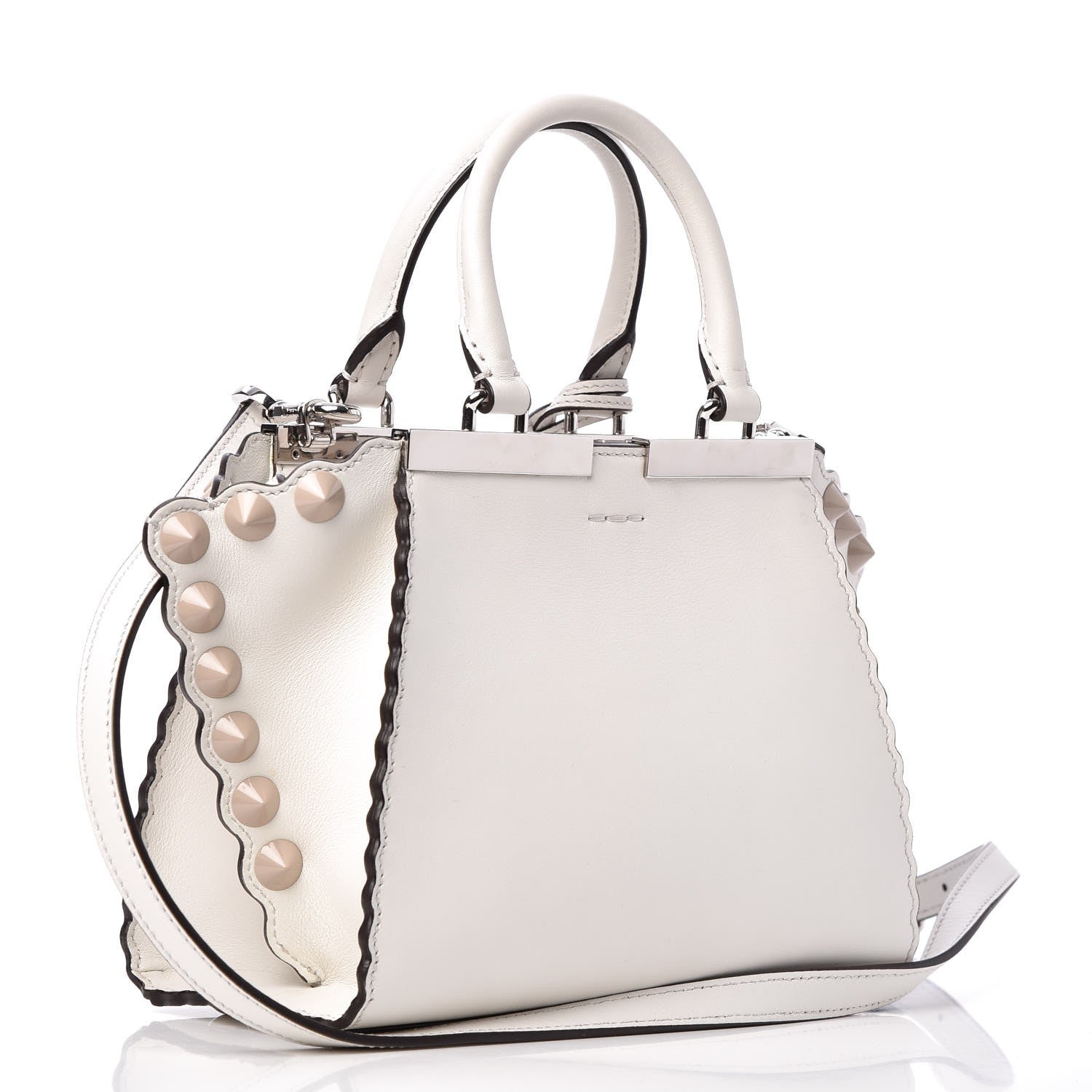 Fendi Vitello Dolce Scalloped Studded Mini 3Jours Tote White Ice Nuvola 3 of 9