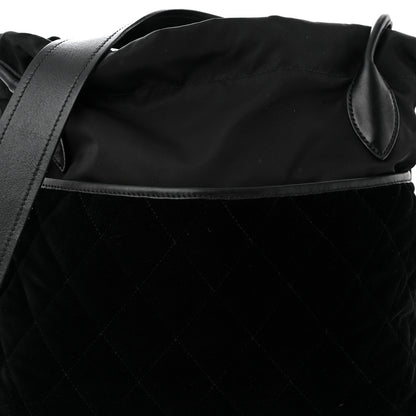 Prada Tessuto Nylon Velluto Ricamo Small Drawstring Bag Black 7 of 11