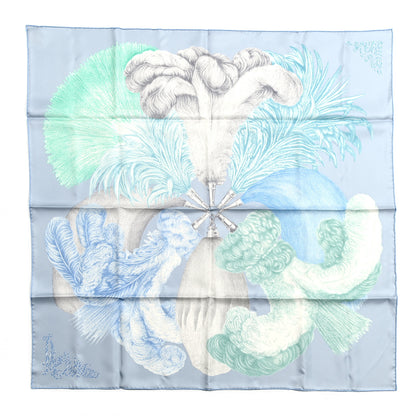 Hermes Silk Twill Plumets Et Panaches Scarf 90 Bleu Glacier Vert 1 of 6