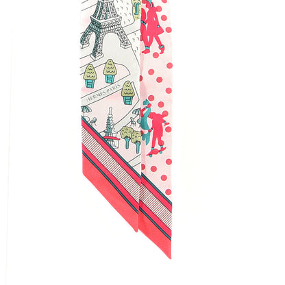Hermes Silk Les Nouveaux Amoureux de Paris Twilly Rose Pale Vert Rose 2 of 4