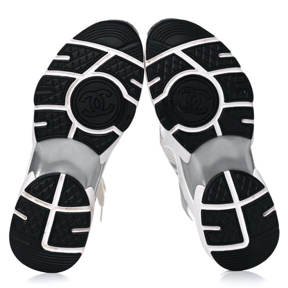 Chanel Fabric Suede Calfskin Stretch CC Sneakers 37 White Grey 5 of 12