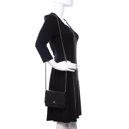 Chanel Lambskin Camellia Embossed Wallet on Chain WOC Black 2 of 12