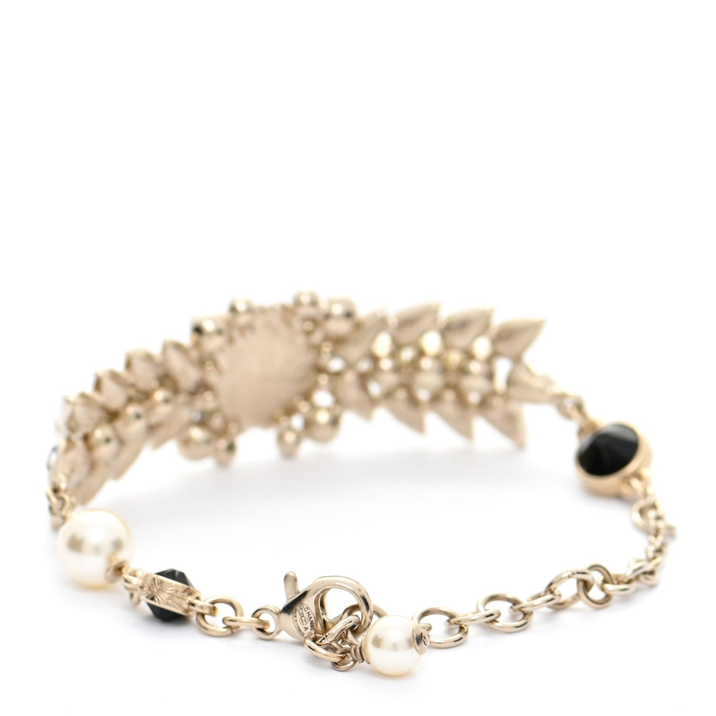 Pearl Crystal Beaded CC Bracelet Black Gold