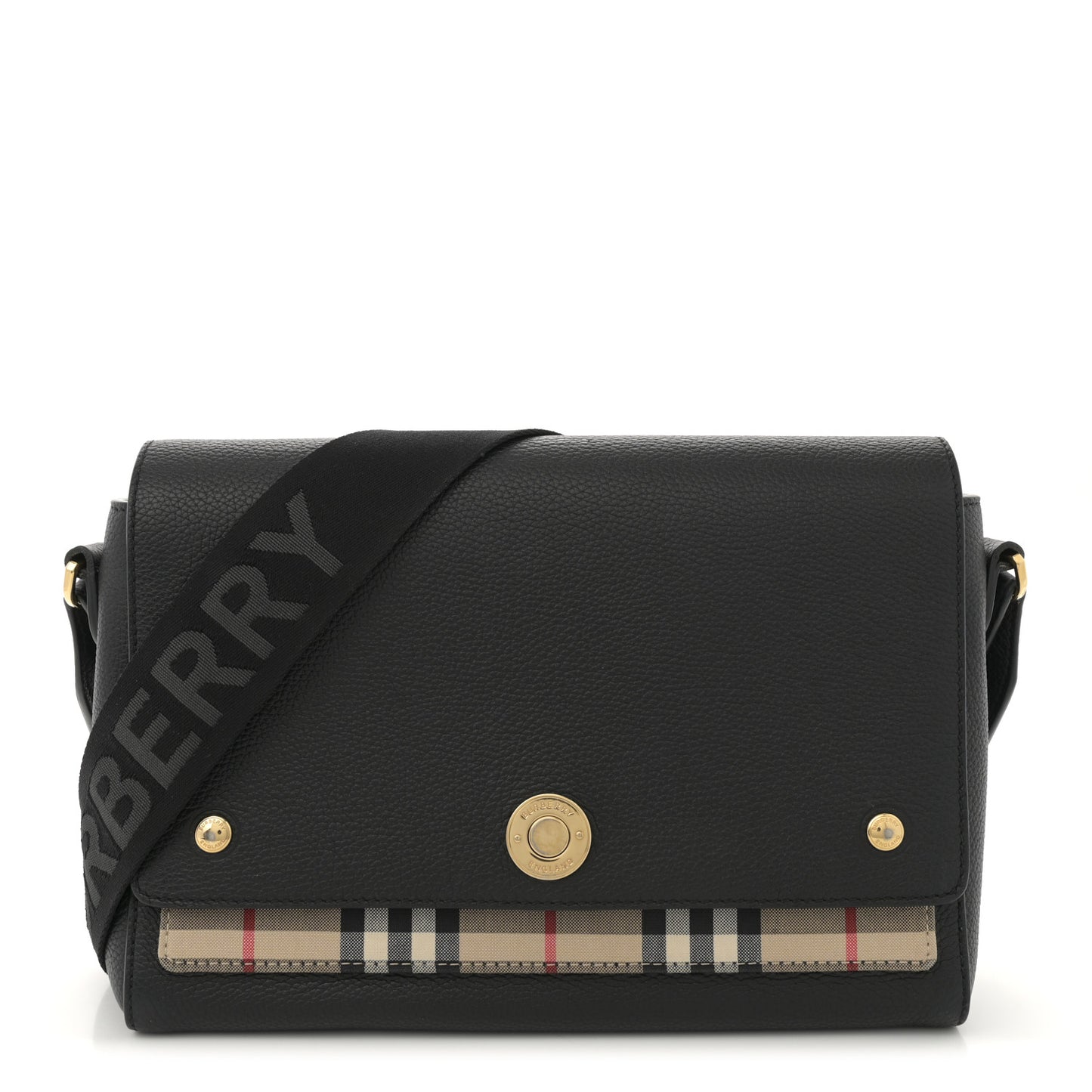 Grainy Calfskin Vintage Check Note Crossbody Bag Black