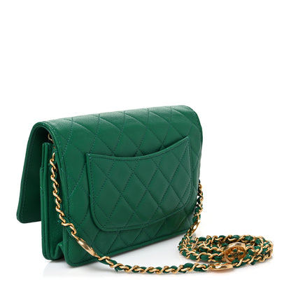 Chanel Caviar Quilted Coco Stamps Wallet On Chain WOC Green 3 of 11
