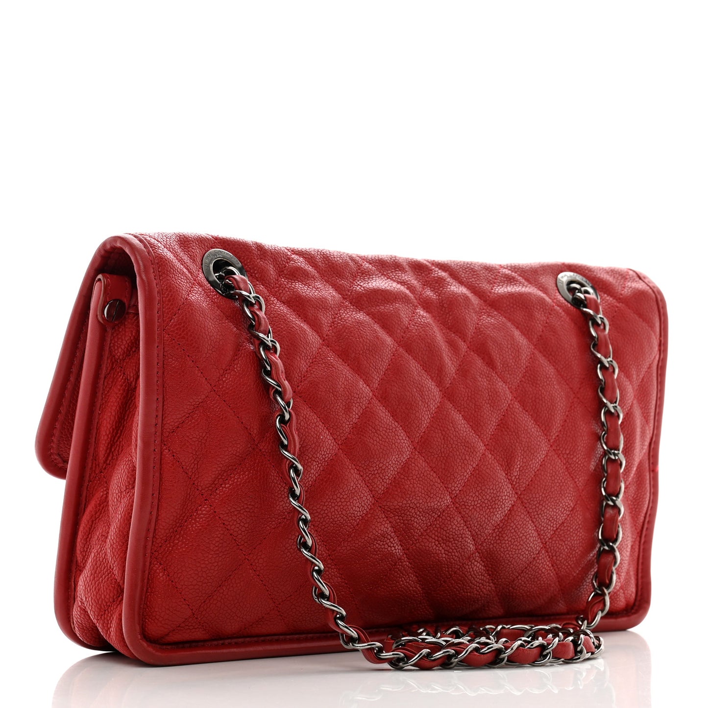 Caviar Quilted Large French Riviera Flap Red