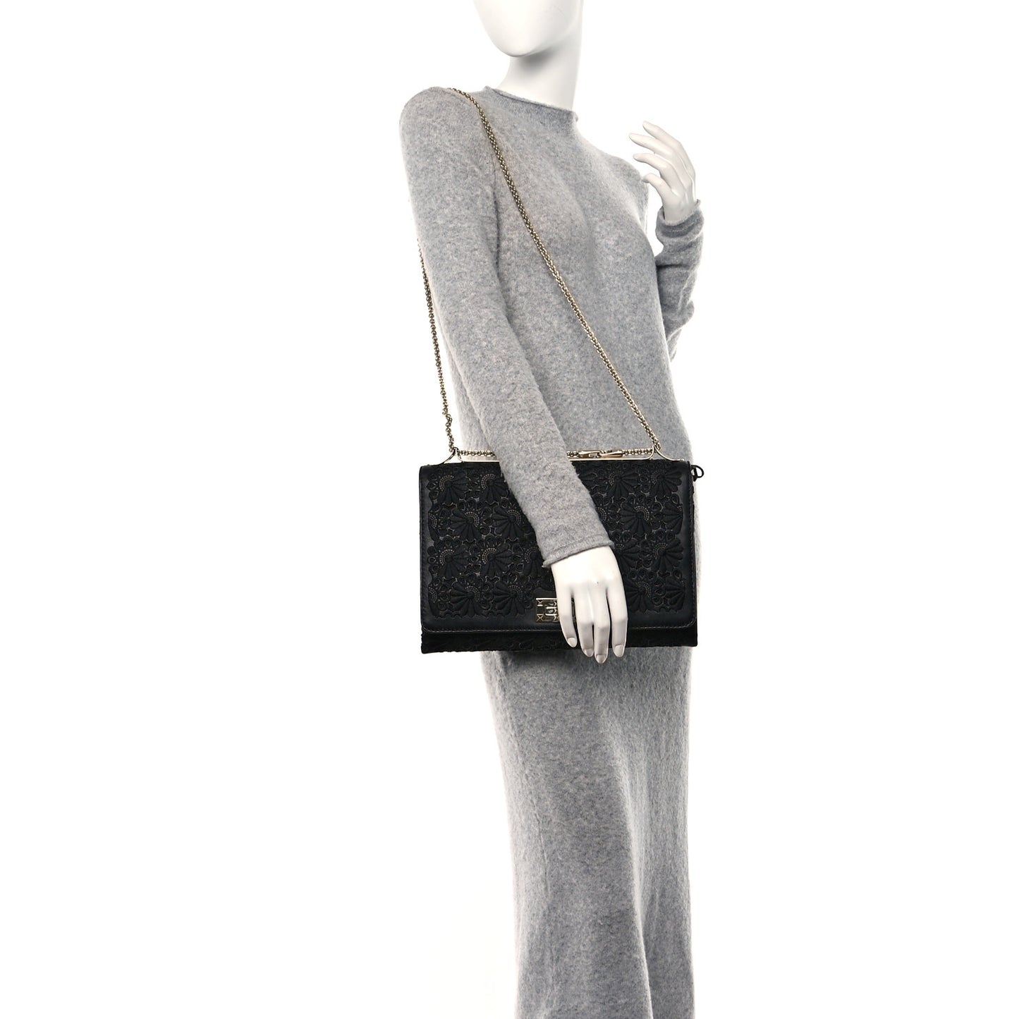 VALENTINO GARAVANI Lambskin Lace Large Girello Flap Black