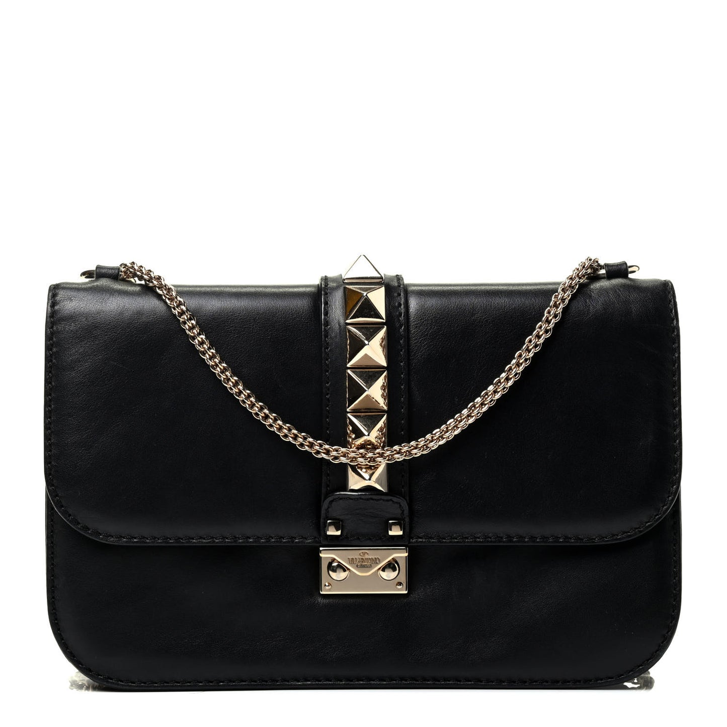 Vitello Large Glam Lock Rockstud Flap Black