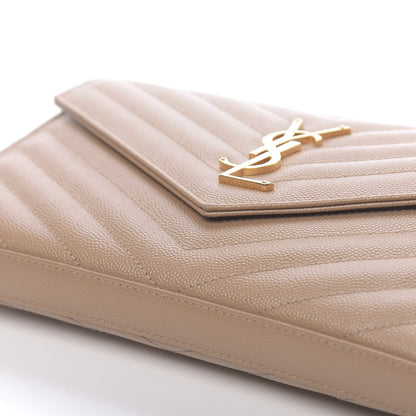 Saint Laurent Grain De Poudre Matelasse Chevron Monogram Chain Wallet Light Taupe 9 of 10