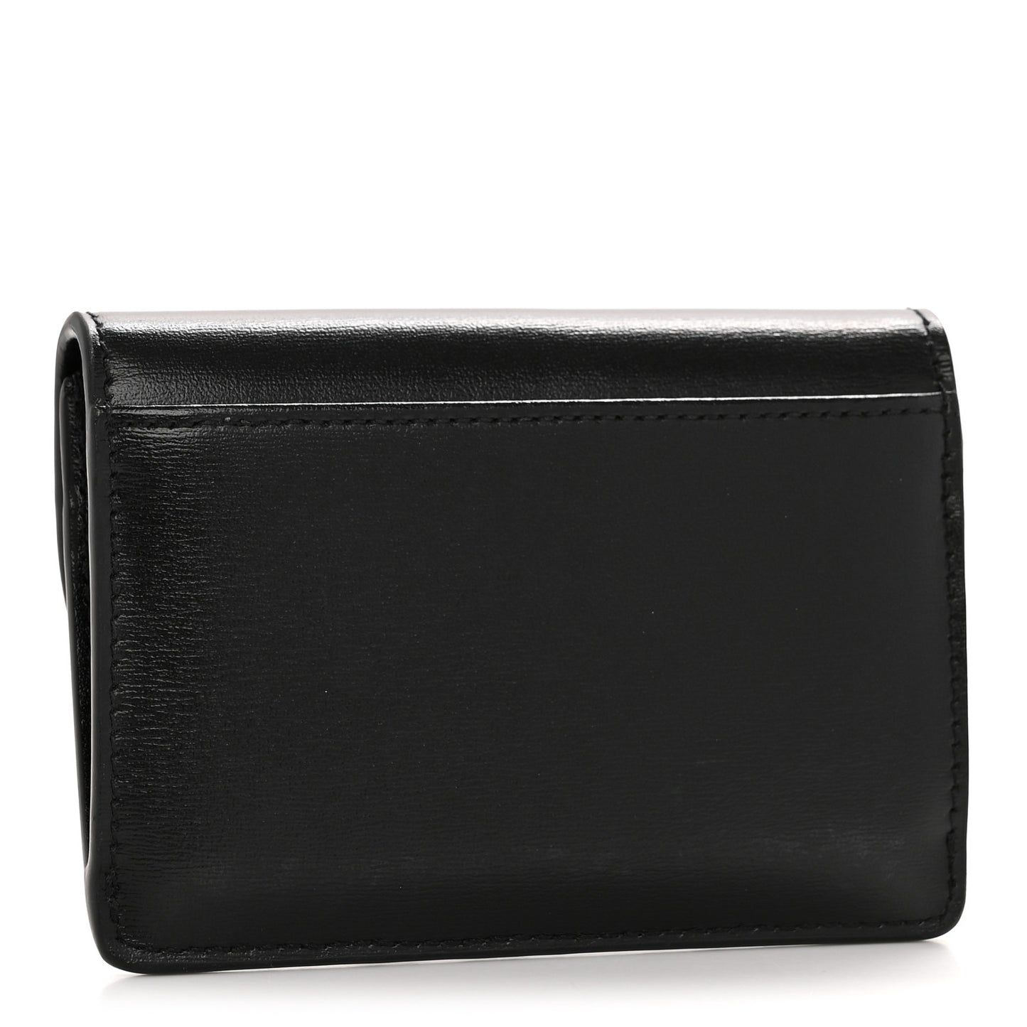 Shiny Calfskin Triomphe Flap Card Holder Black