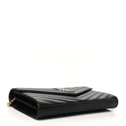 Saint Laurent Grain De Poudre Matelasse Chevron Monogram Chain Wallet Black 4 of 11