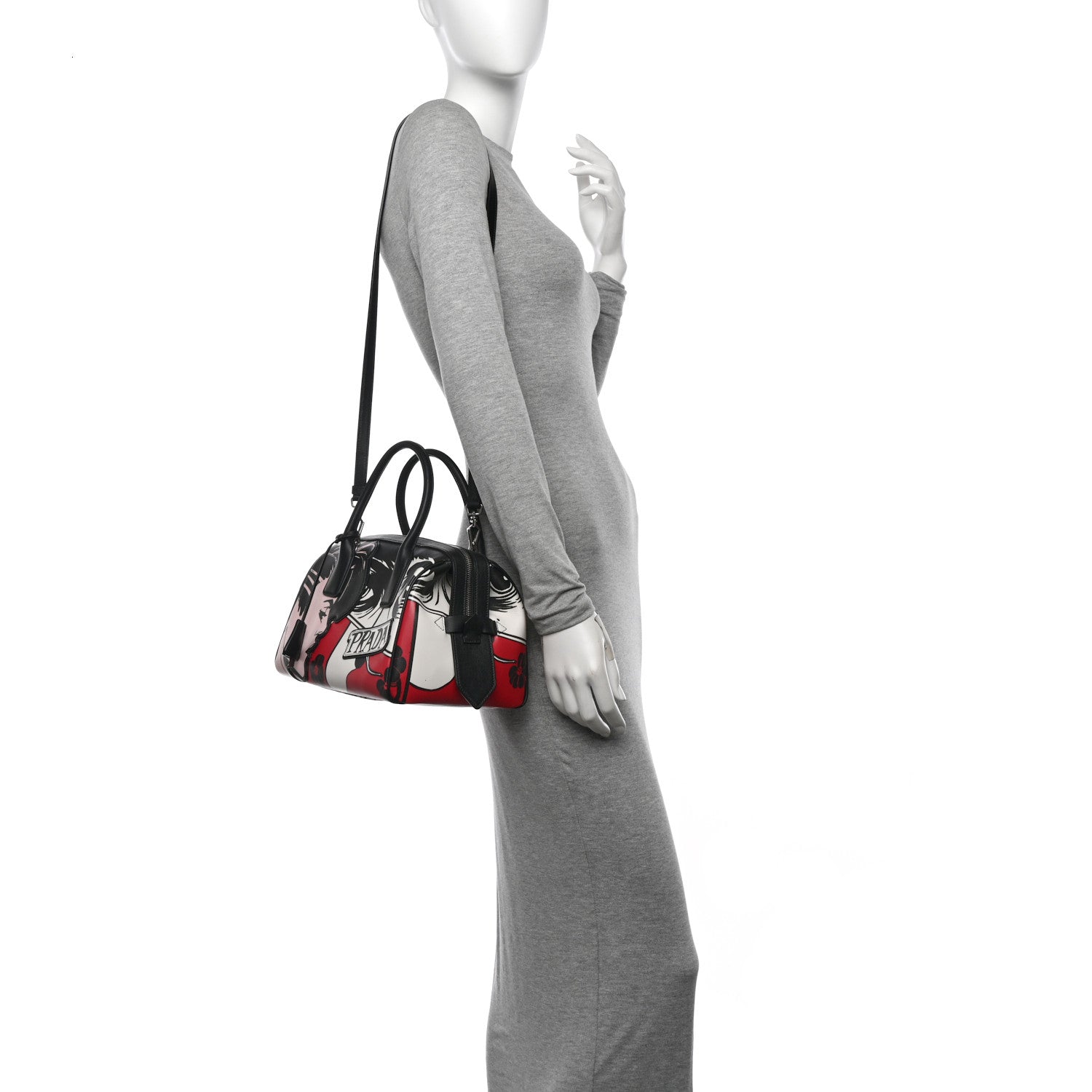 Prada Grace Lux Comic Print Bowler Bag Fuoco Black 2 of 11