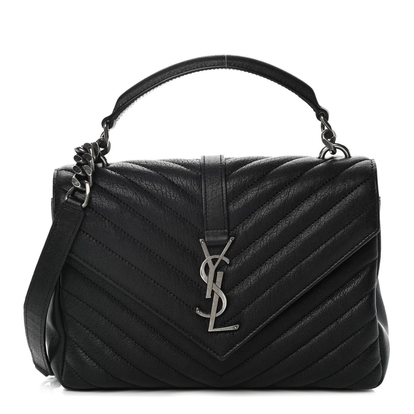 Sheepskin Matelasse Chevron Monogram Medium College Bag Black
