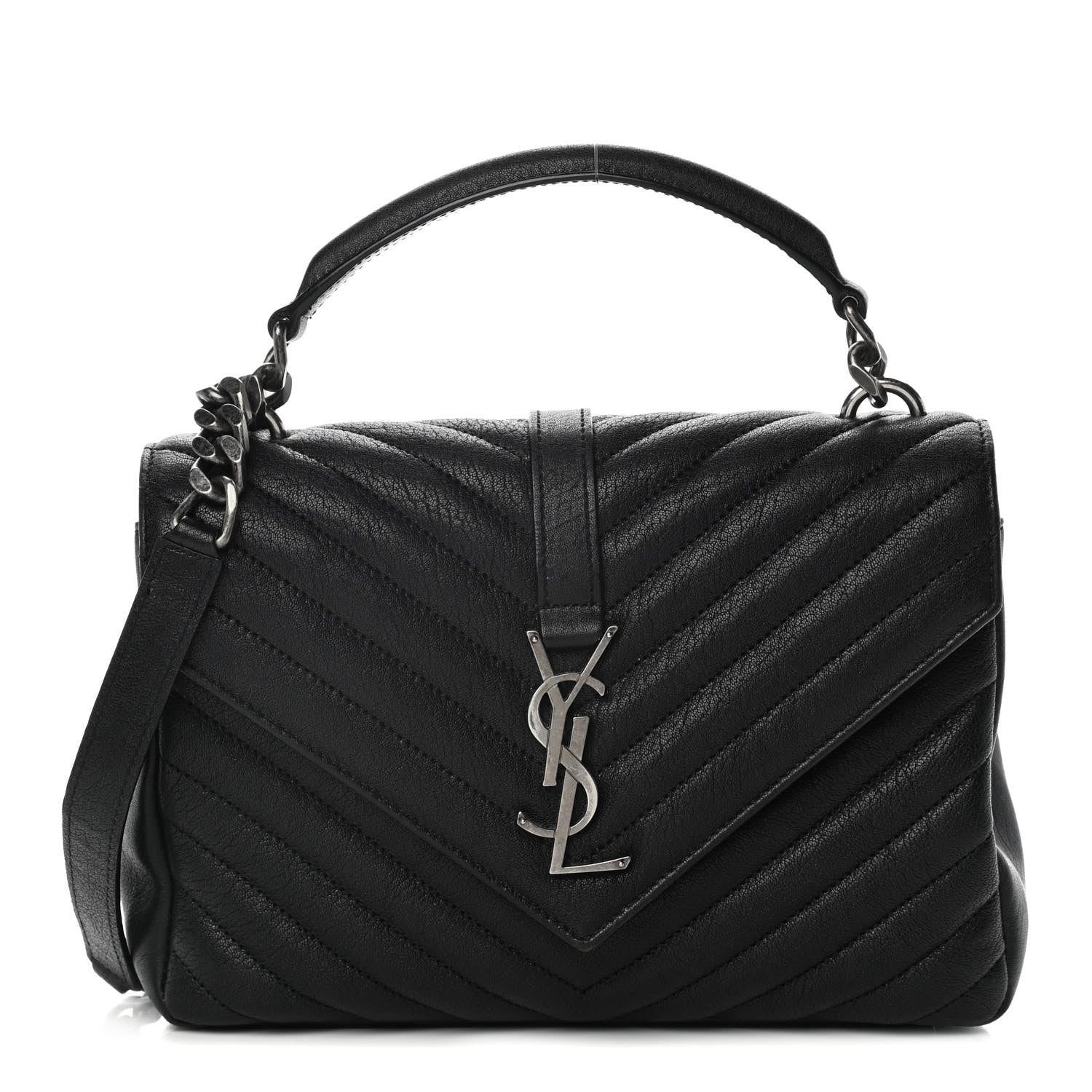 Saint Laurent Sheepskin Matelasse Chevron Monogram Medium College Bag Black 1 of 13