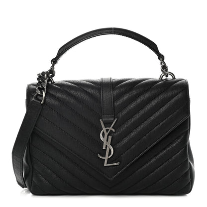Saint Laurent Sheepskin Matelasse Chevron Monogram Medium College Bag Black 1 of 13