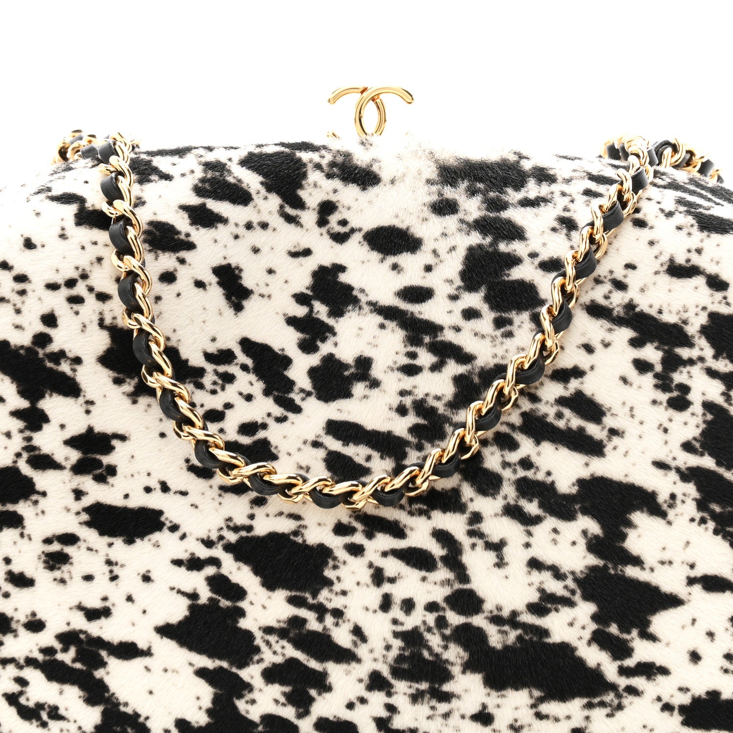 Chanel Lambskin Pony Hair Printed Clutch With Chain Black White 8 of 11