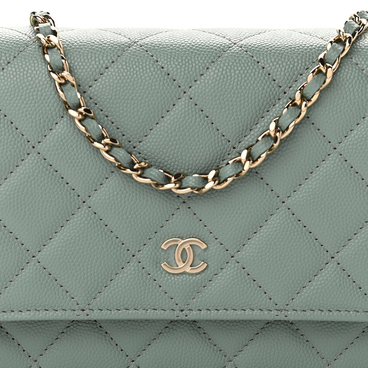 Caviar Quilted Wallet On Chain WOC Dark Green