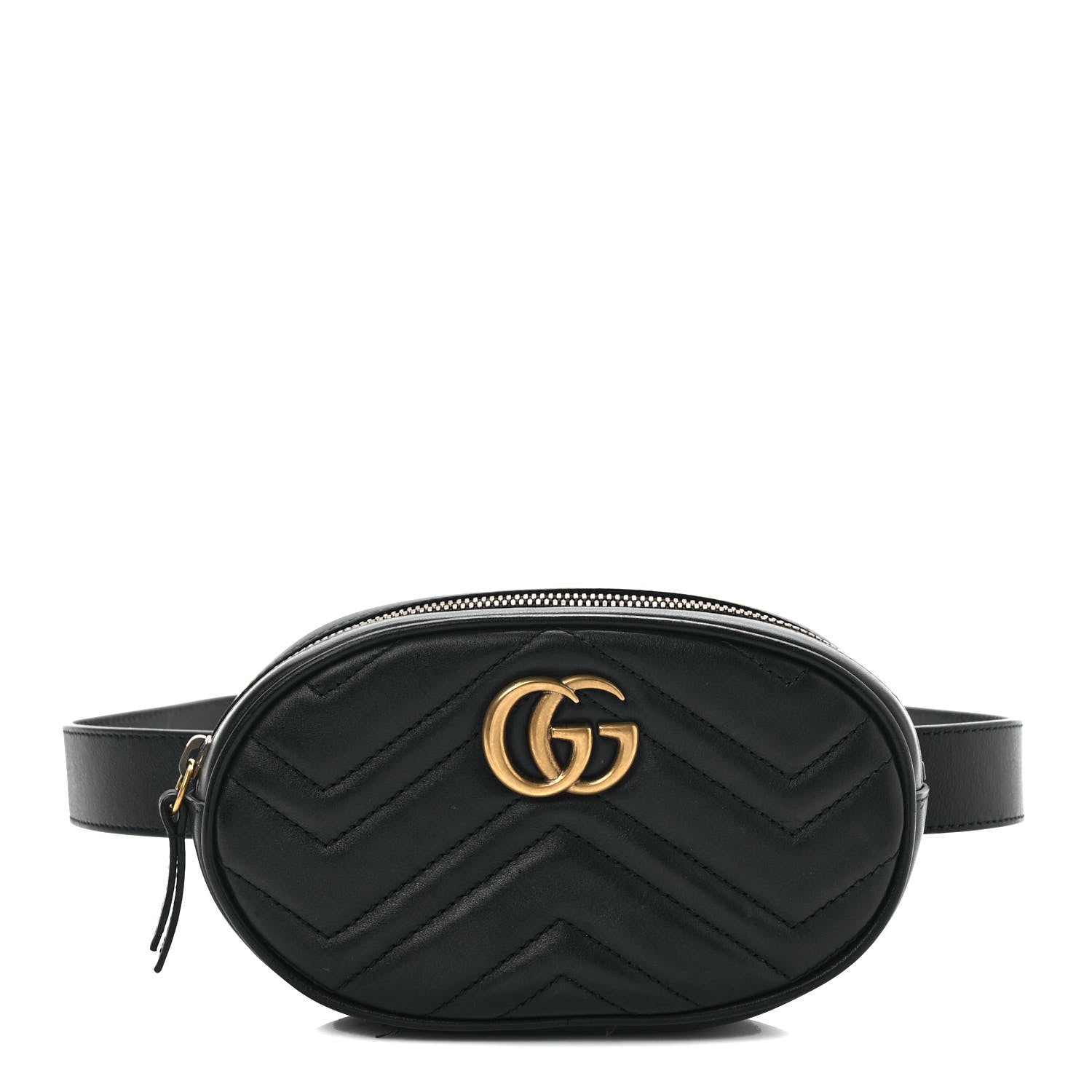 Gucci Calfskin Matelasse GG Marmont Belt Bag 85 34 Black 1 of 12