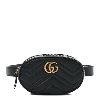 Gucci Calfskin Matelasse GG Marmont Belt Bag 85 34 Black 1 of 12