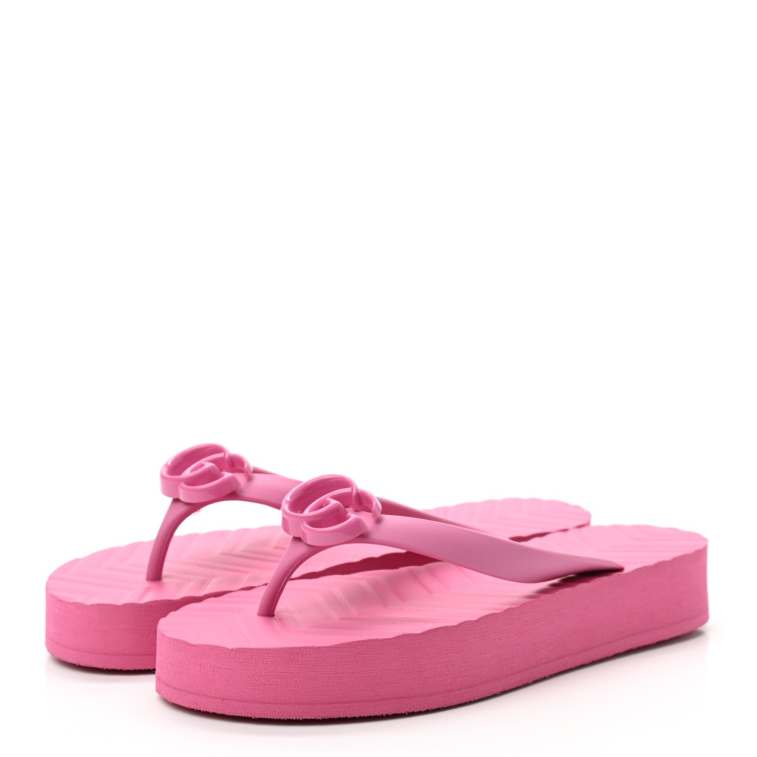 Gucci Rubber Chevron Womens GG Thong Sandals 37 Pink Tropical Flower 3 of 6