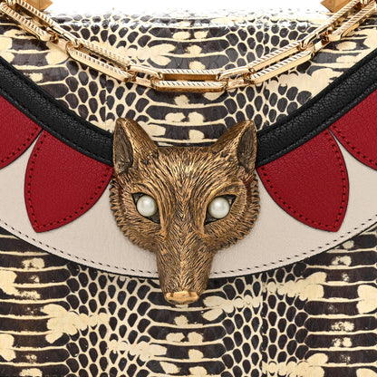 Gucci Snakeskin Pearl Mini Fox Broche Bamboo Top Handle Bag Roccia Hibiscus Red Mystic White 8 of 12
