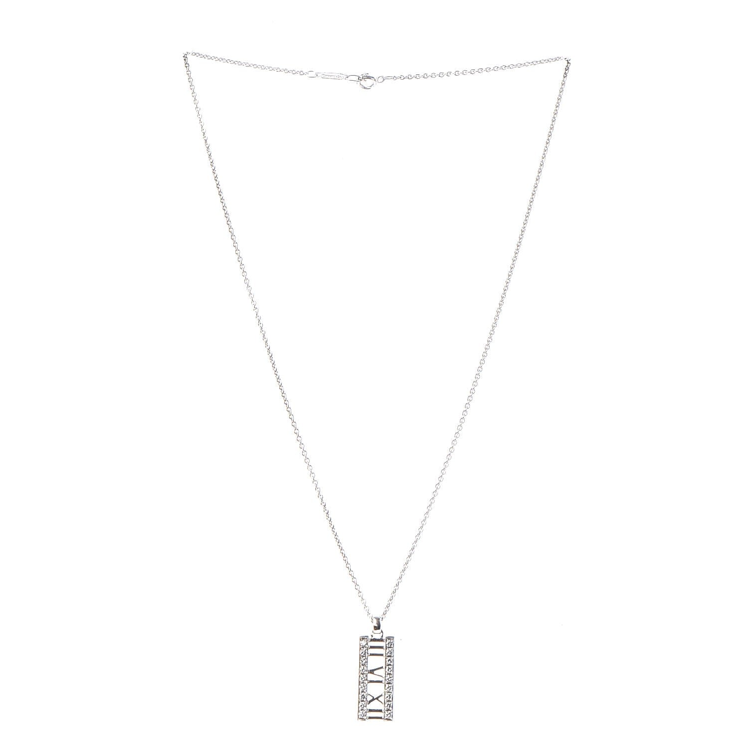 Tiffany 18K White Gold Diamond Atlas Bar Pendant Necklace 3 of 9