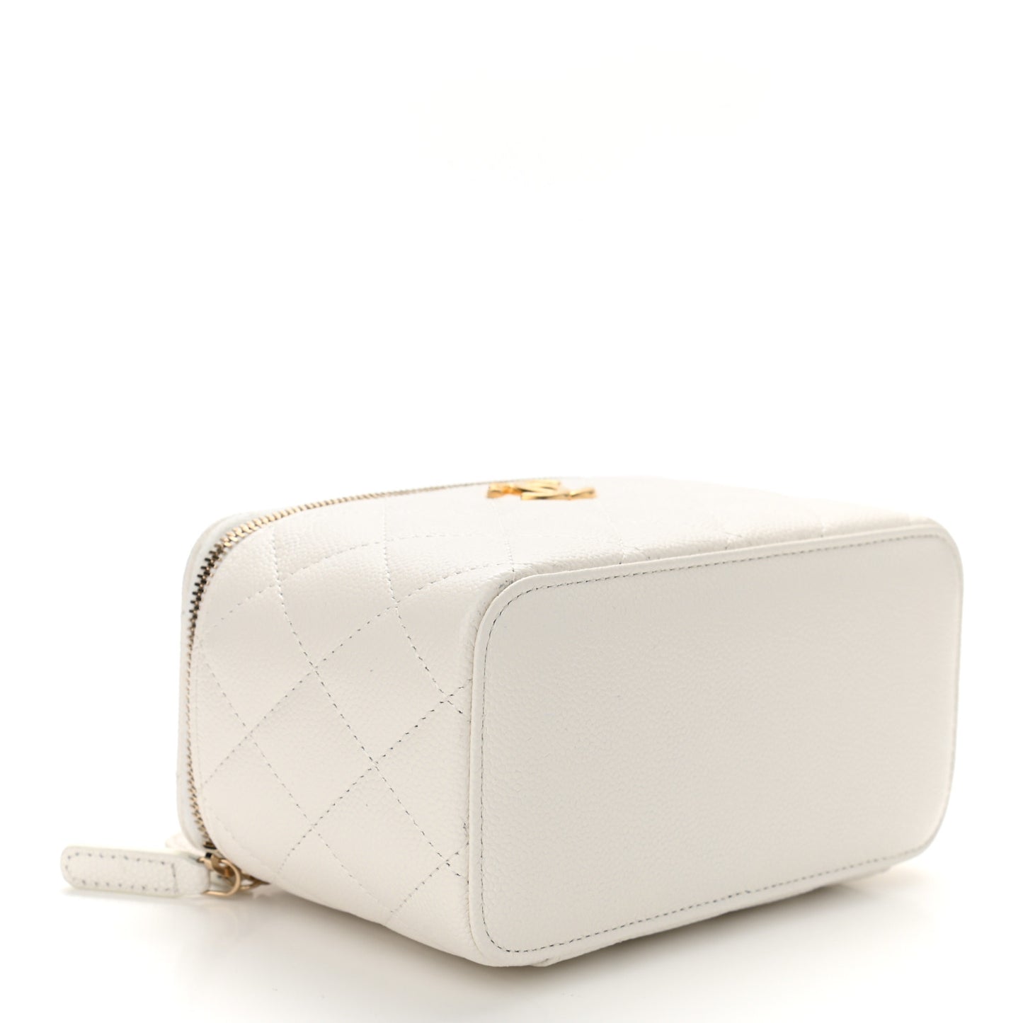 Shiny Caviar Quilted Pick Me Up Vanity Case White
