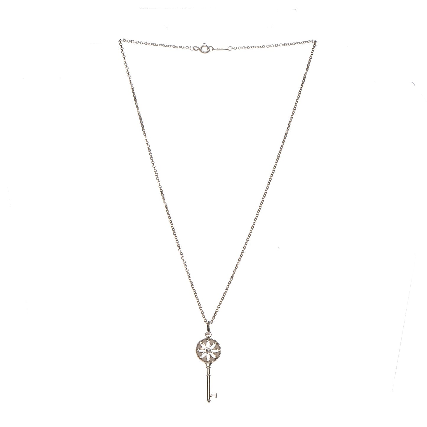 Sterling Silver Diamond Small Daisy Key Pendant Necklace