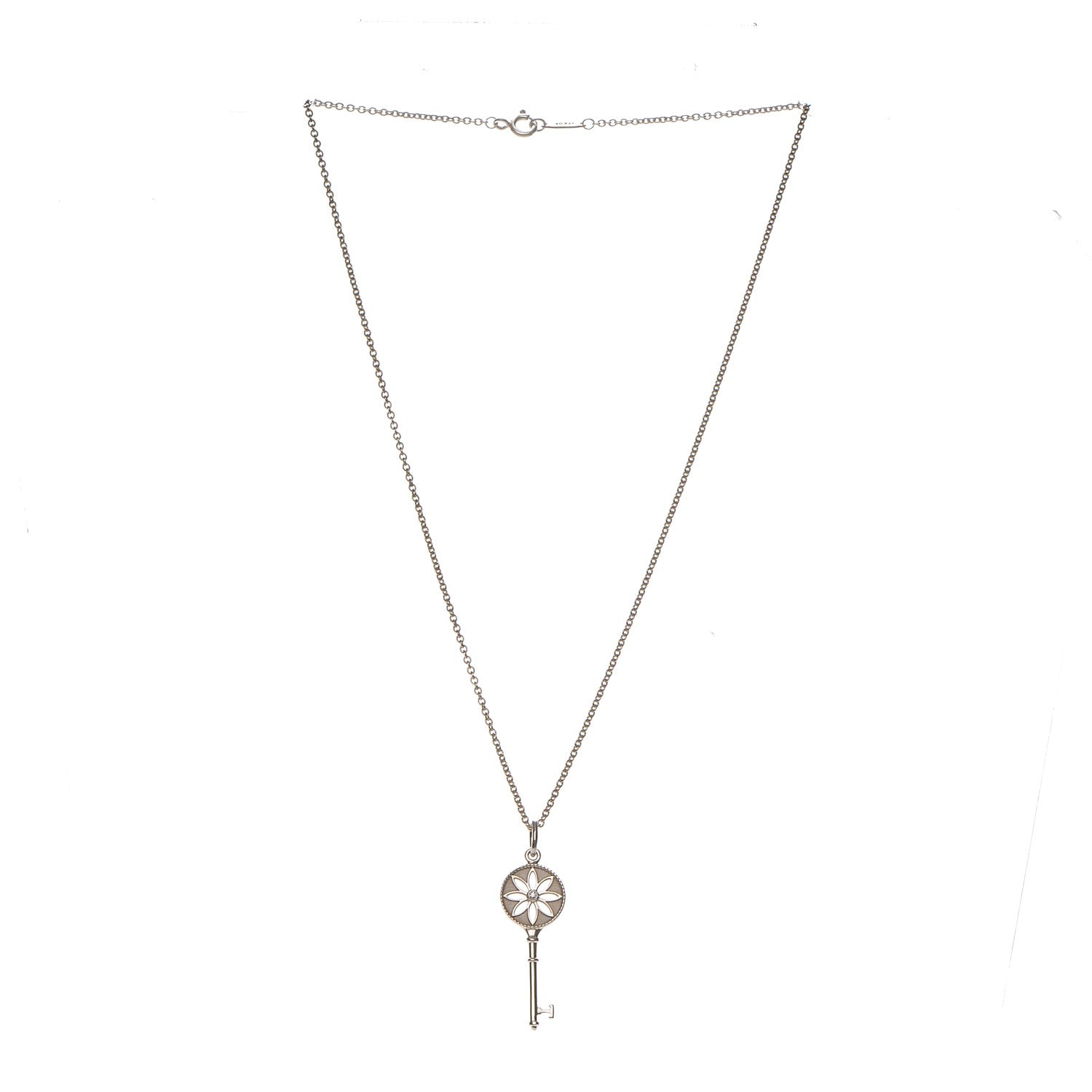 Tiffany Sterling Silver Diamond Small Daisy Key Pendant Necklace 3 of 8