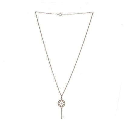 Tiffany Sterling Silver Diamond Small Daisy Key Pendant Necklace 3 of 8